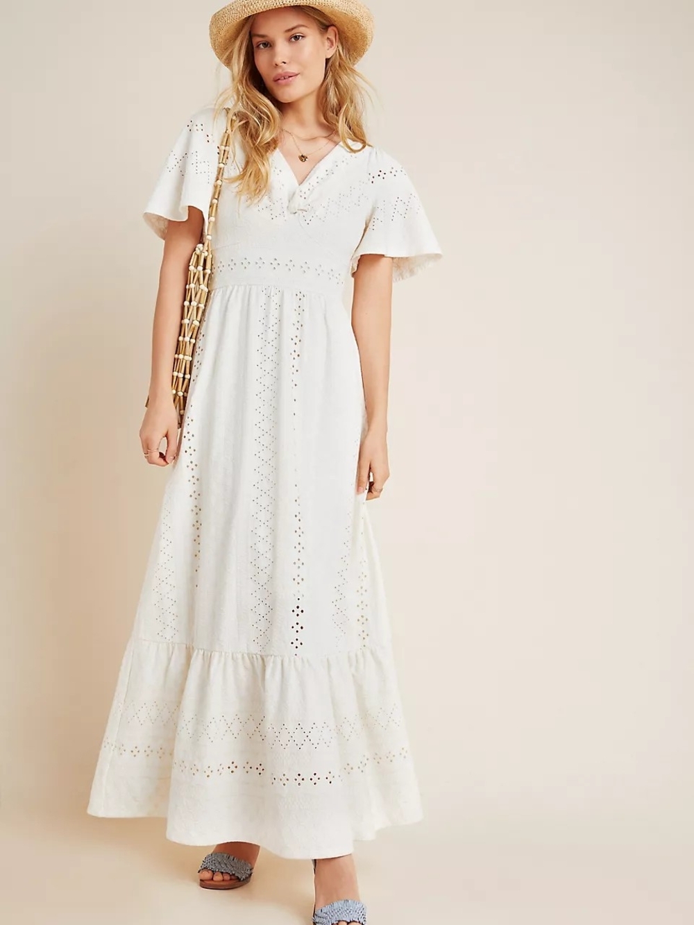 Maeve Anthropologie Rochelle Eyelet Maxi Dress Size Small Boho